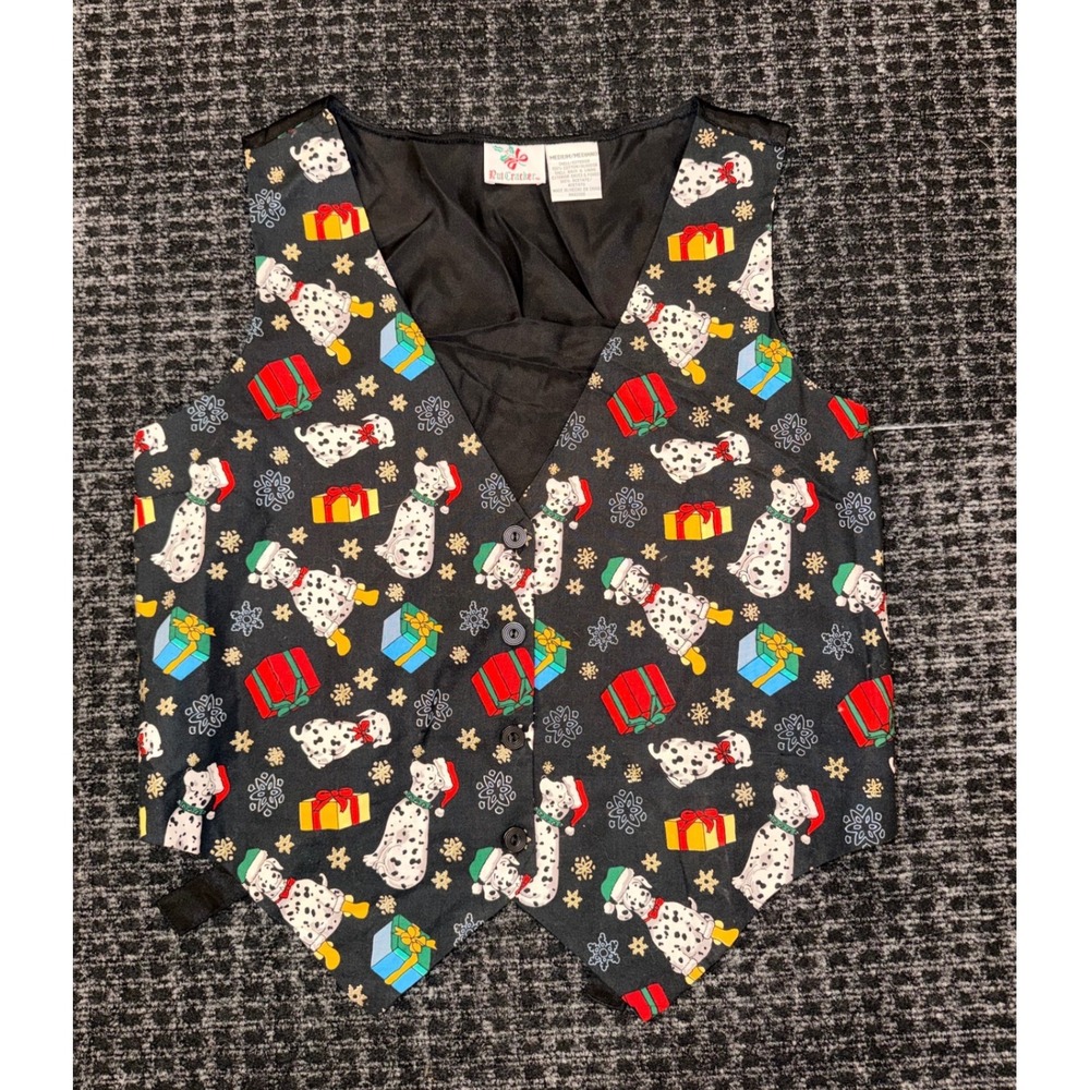 Nutcracker Sz M Dalmatian Christmas Vest Holiday Party V-Neck Vest